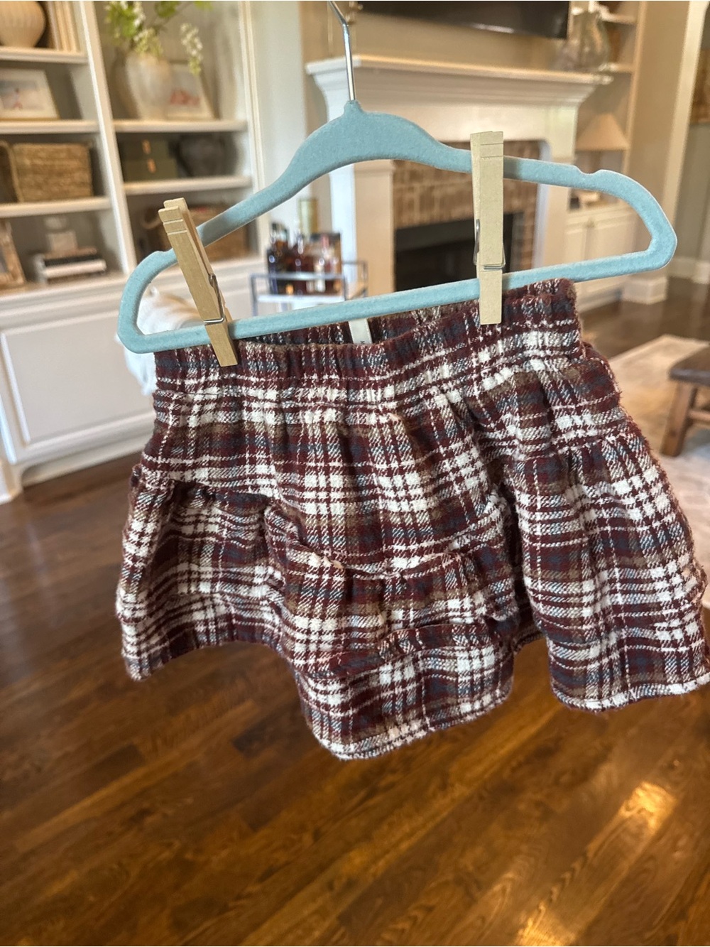 Rylee + Cru Burgundy and White Plaid Ruffle Skort
